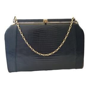Vintage Lizard Chain Bag 1950s 1960s Collectible Glossy Brown